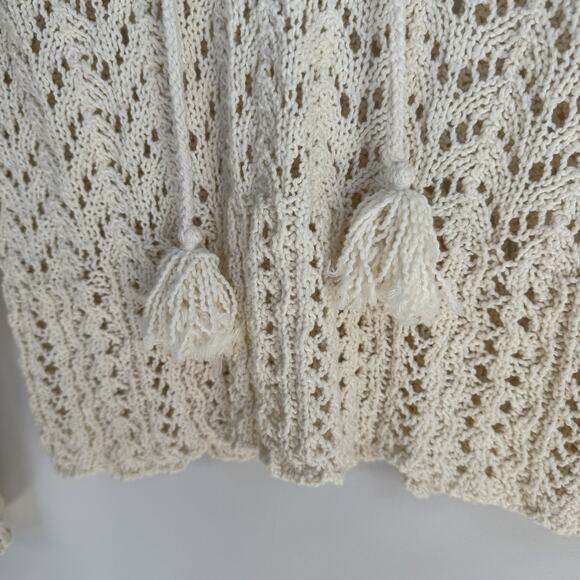 American Eagle Women’s XS Lace Up Collared Crochet Open Knit Cream Sweater Boho - Picture 6 of 10